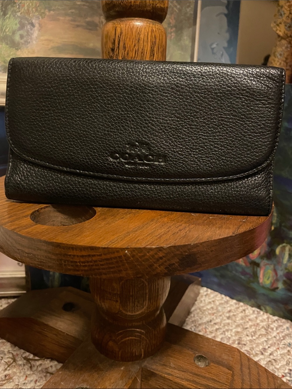 Coach Black Pebbled Leather Flap Wallet